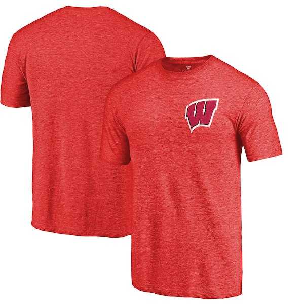 Wisconsin Badgers Fanatics Branded Red Heather Left Chest Distressed Logo Tri Blend T-Shirt,We sell and wholesale Wisconsin Badgers Fanatics Branded Red Heather Left Chest Distressed Logo Tri Blend T-Shirt on line form chian!